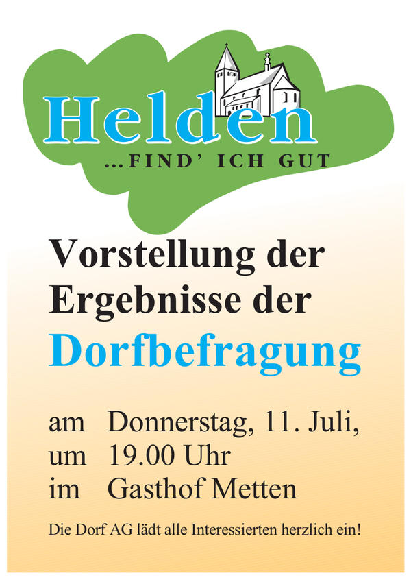 Bild vergr&ouml;&szlig;ern: Ein Plakat zur Einladung zur Vorstellung der Ergebnisse der Dorfbefragung