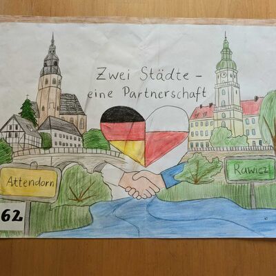 Bild vergr&ouml;&szlig;ern: Ein selbst gemaltes Bild mit Eindr�cken aus Attendorn und Rawicz.: